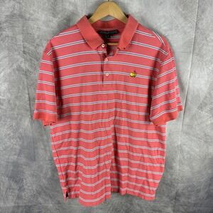 Masters Collection Mens XL Polo Shirt Coral Pink Striped Short Sleeve Golf Logo